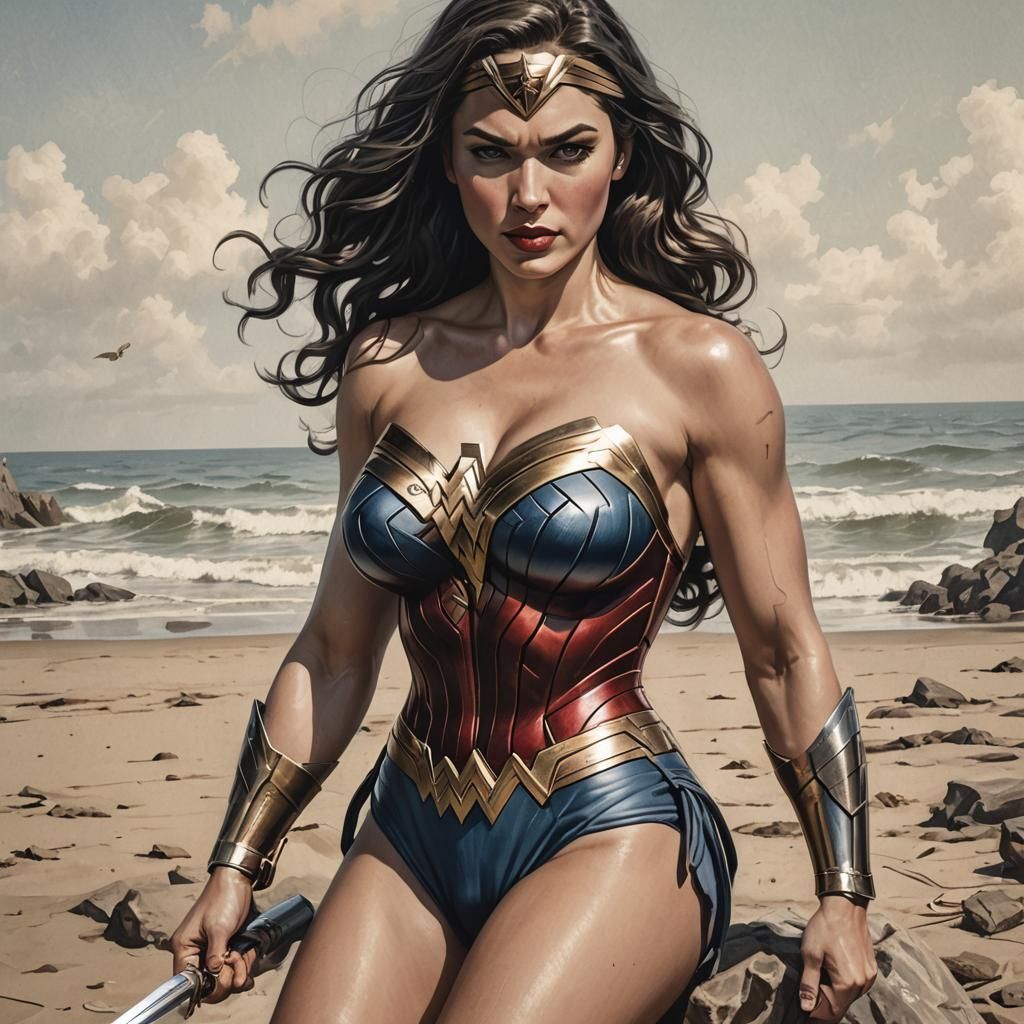 Wonder Woman Pin-Up on the Beach