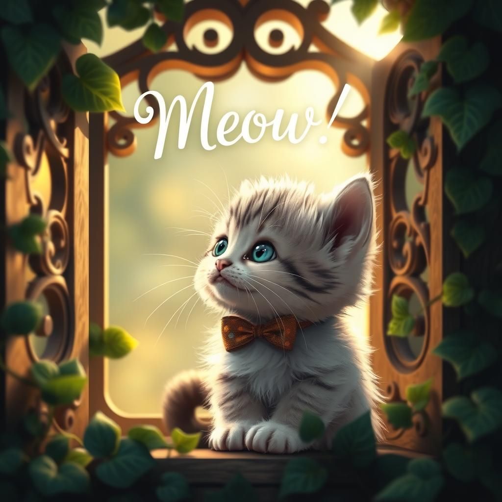 Kitten's Enchanting Window Dream: A Matte Painting
