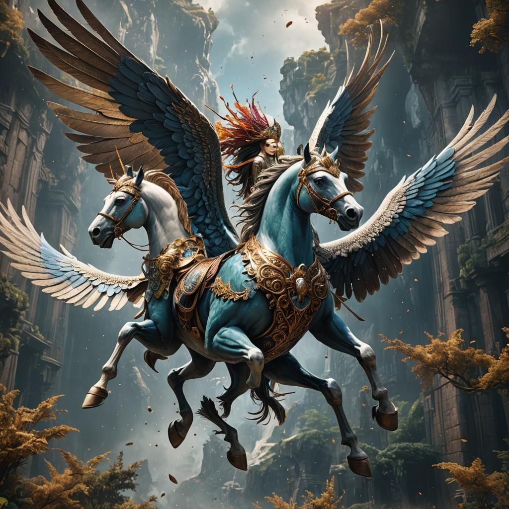 Pegasus Soaring: Detailed Fantasy Concept Art