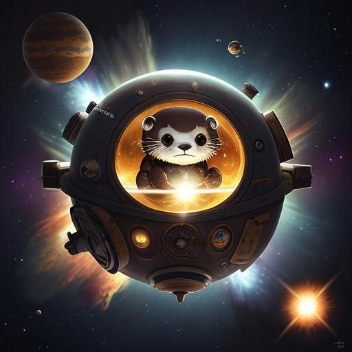 Cute Otter Pilot in Steampunk Spaceship