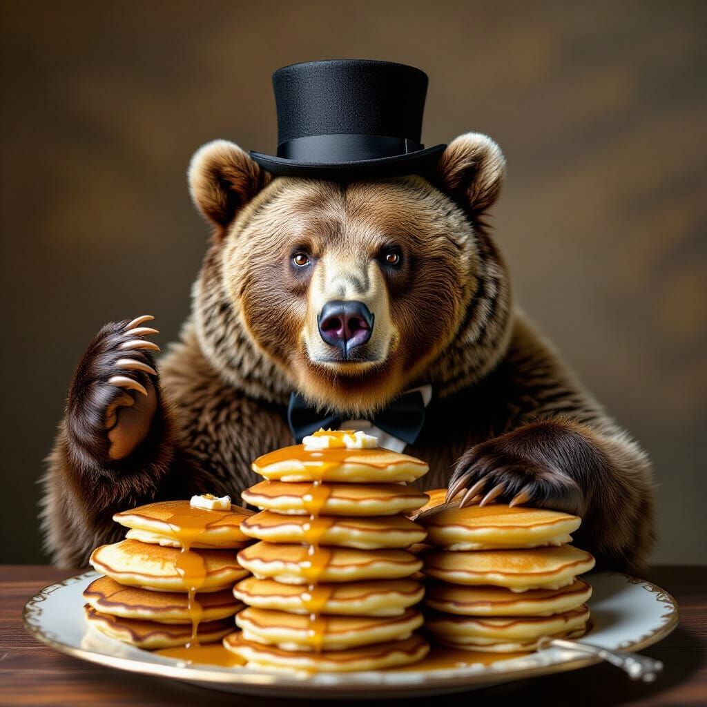 Sassy Bear with Pancakes: A Humorous Portrait