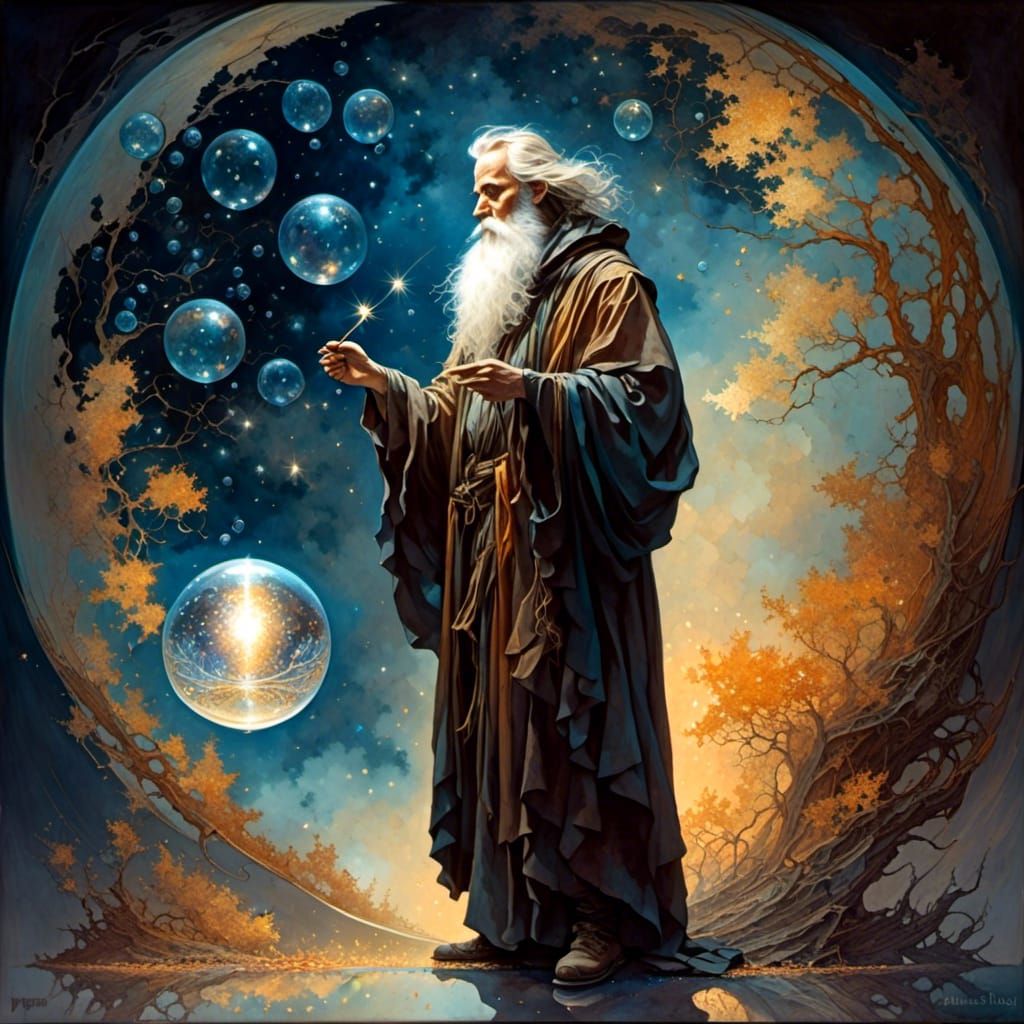 a shepherd wizard wearing a celestial robe