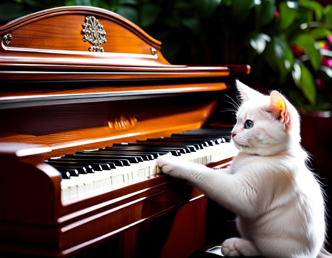 Cute Cat Plays Piano