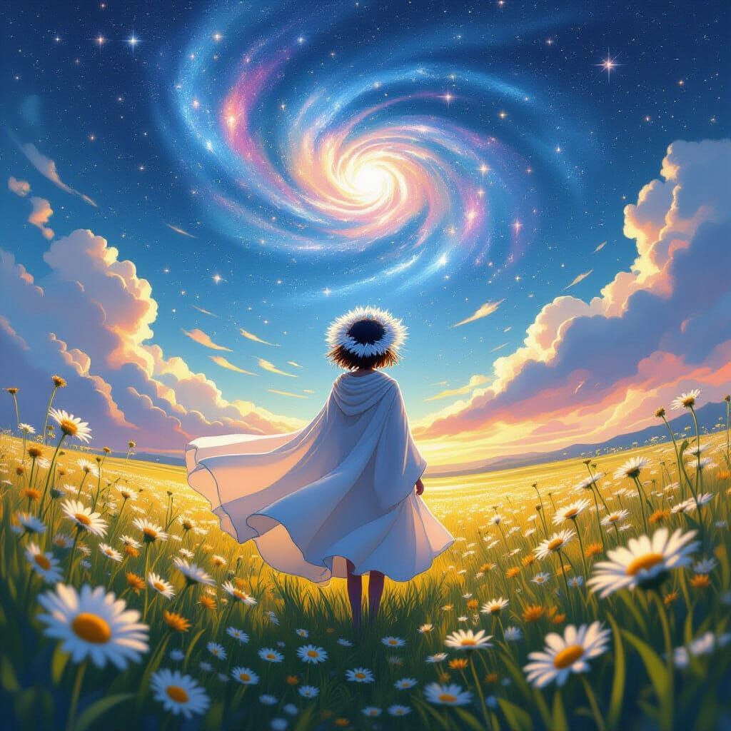 Dandelion Creature Under Starry Sky in Cosmic Style