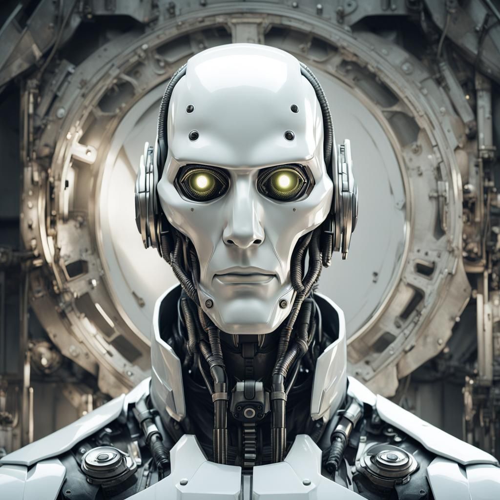 Android Portrait with Metallic Eyes in Fallout Style