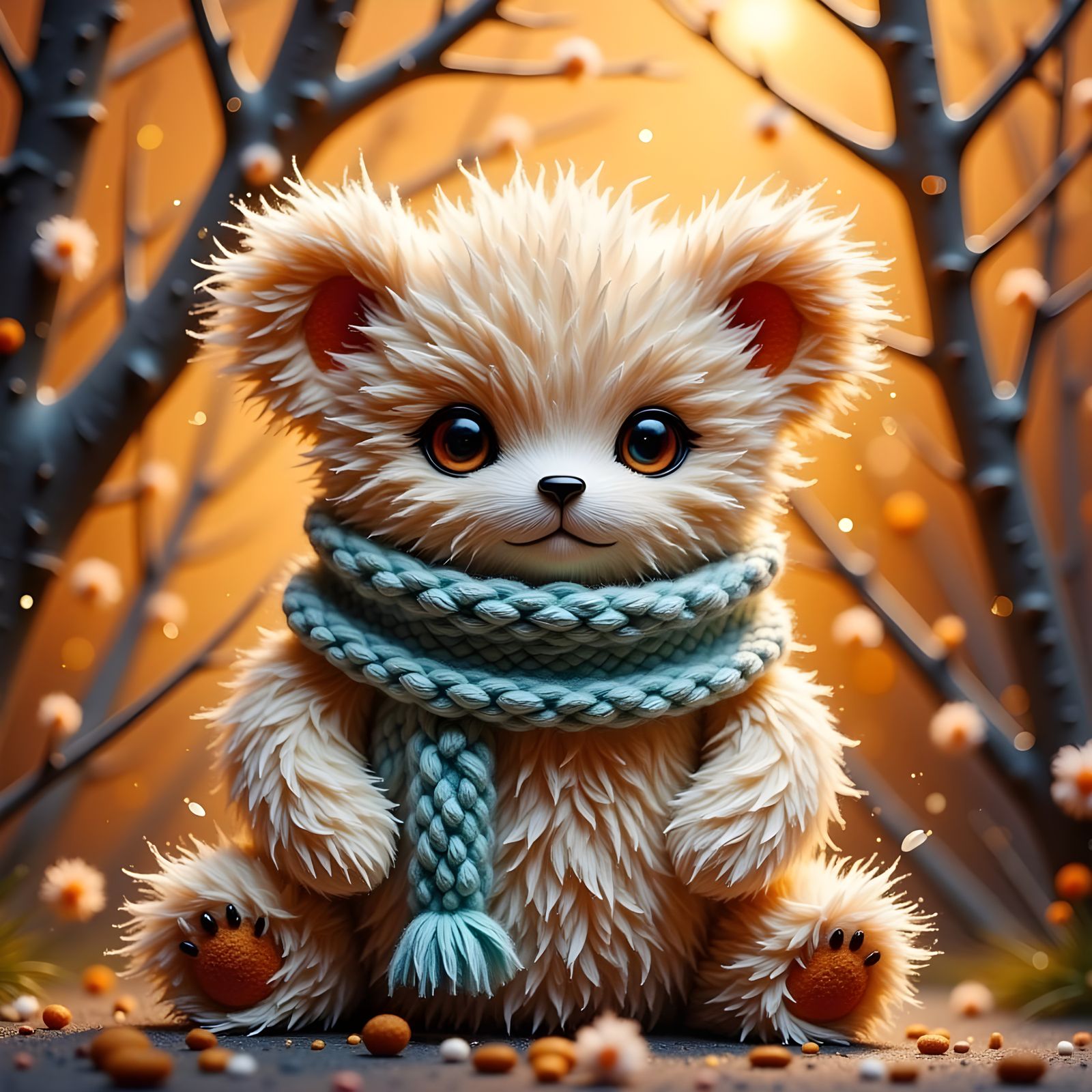 Button-Eyed Teddy Bear in Folk Art Style