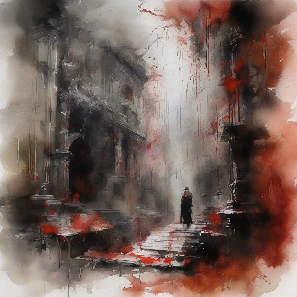 Sinister Vampire Lair in Stylized Watercolour