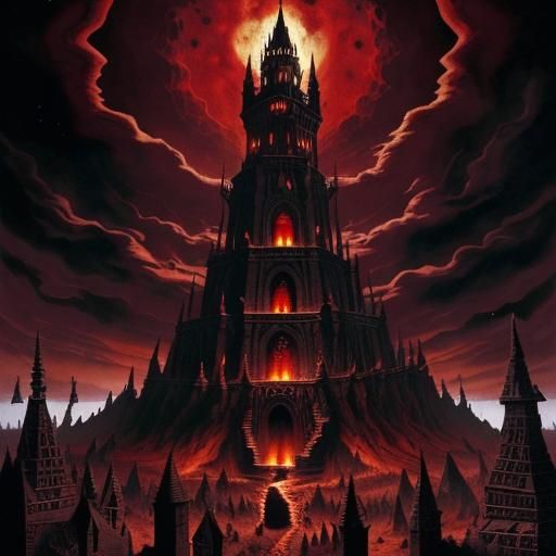 Dark Magic Tower Protecting Lost Souls in Fresco Style