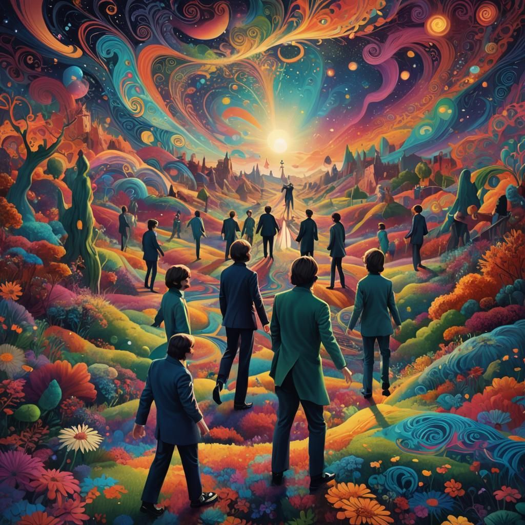 The Beatles in Dreamscape: Iridescent Digital Art