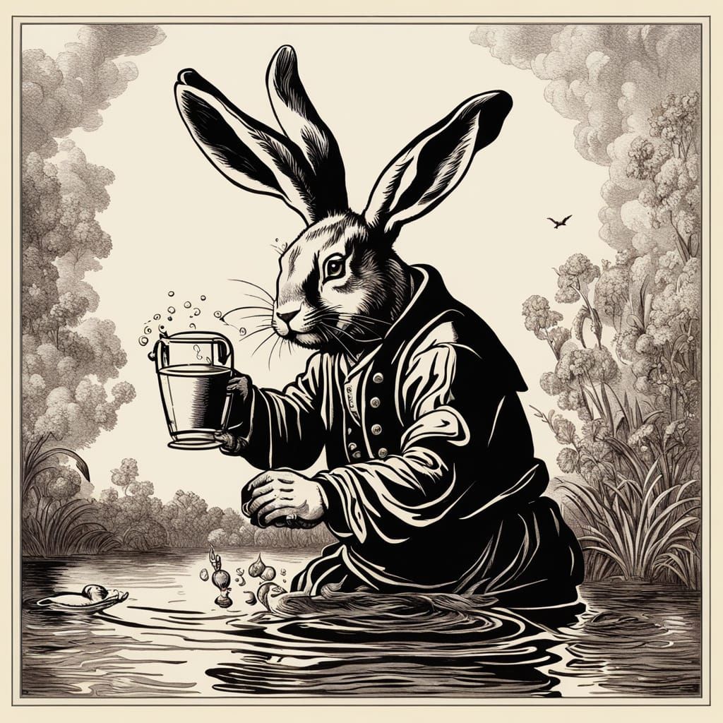 Rabbit Visits Satan in Impressionist and Baroque Styles