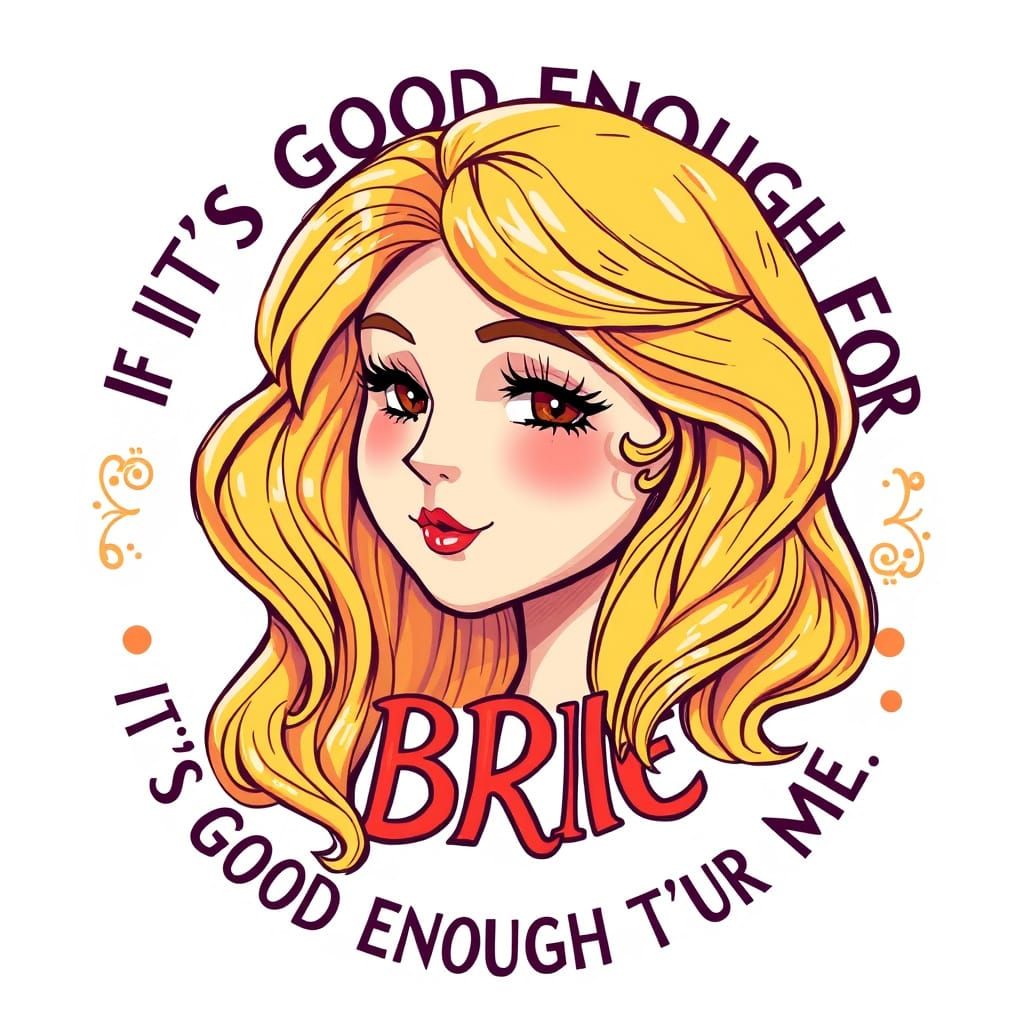 Charming Brie Cheese Portrait with Blonde Hair in Hand-Drawn...