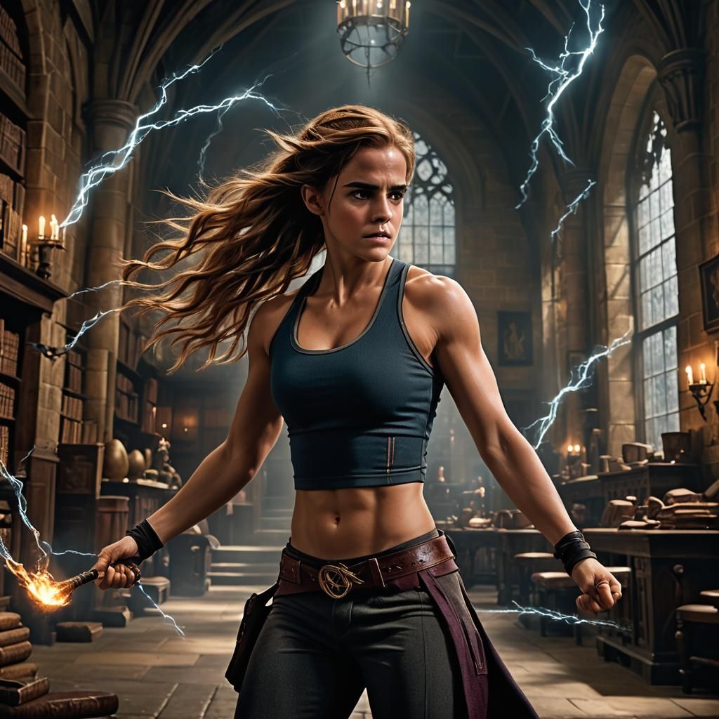 Muscular Hermione Granger Casting a Spell, Digital Art
