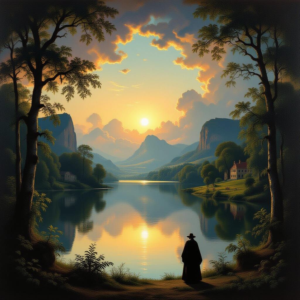 Serene Flemish Baroque Landscape with Surreal Abstract Eleme...