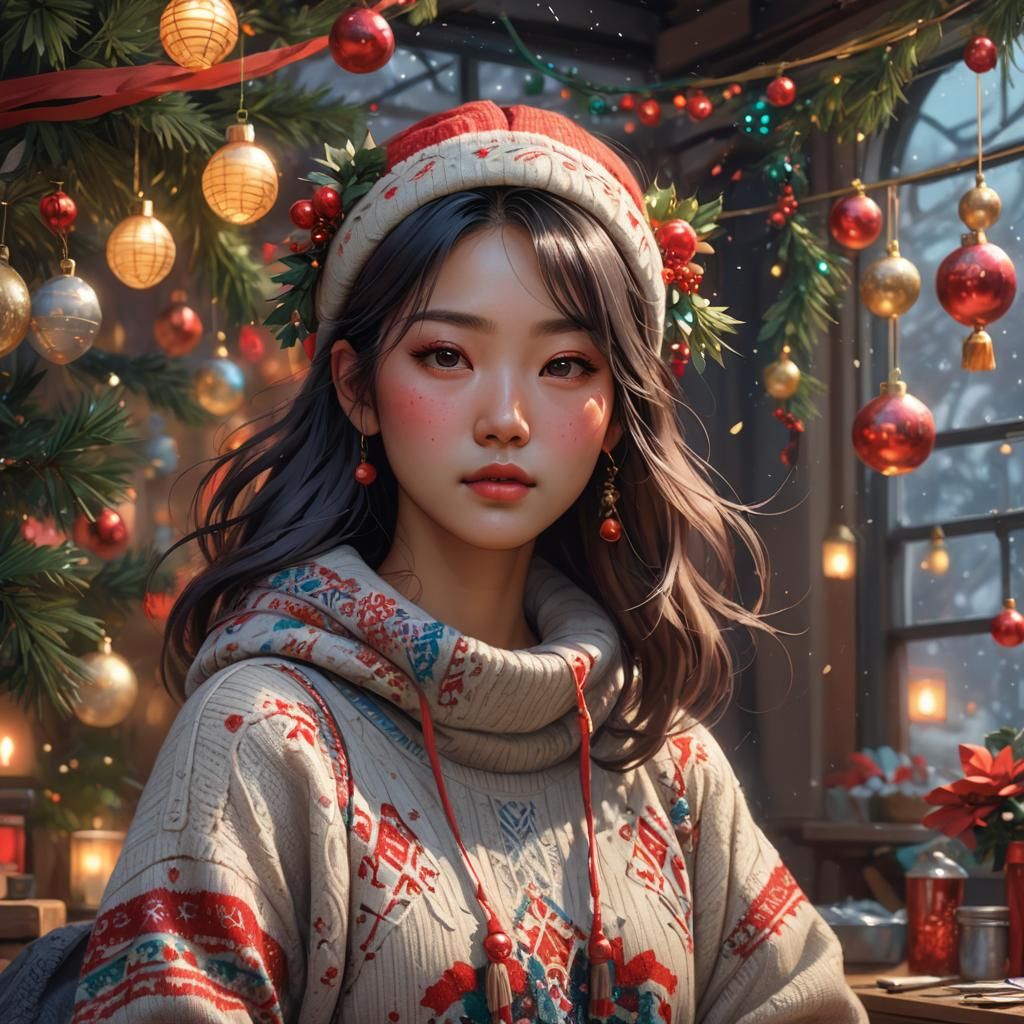 Detailed Portrait of Girl Making Holiday Crafts