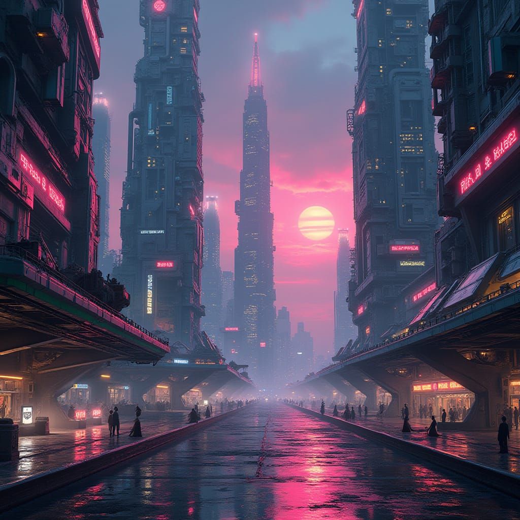 Futuristic Cyberpunk Cityscape with Neon Lights