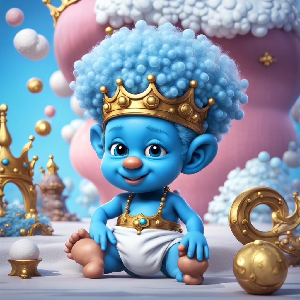 Baby King Smurf with Afro, Crown, and Diaper