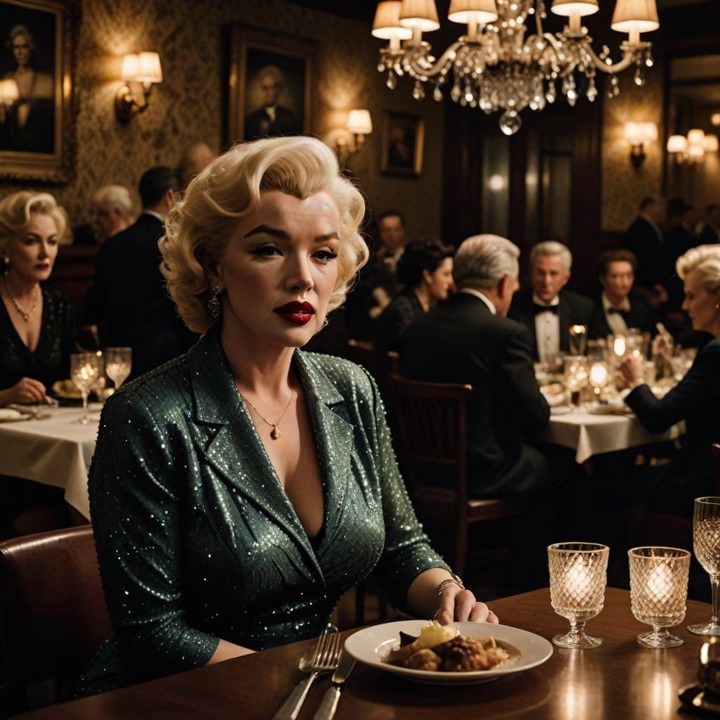 Marilyn Monroe in Elegant Diner Scene