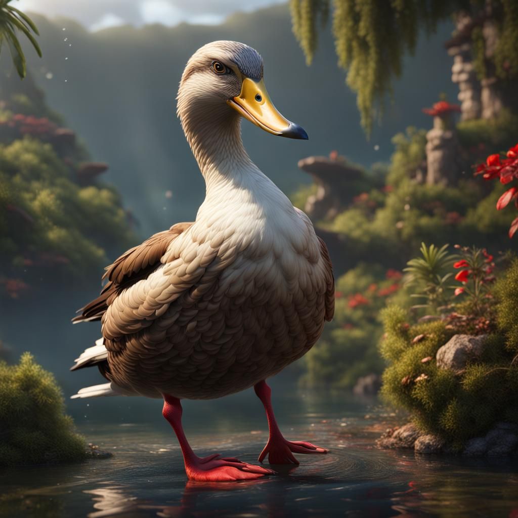 Mallard Duck and Booby Hybrid: Detailed Digital Art
