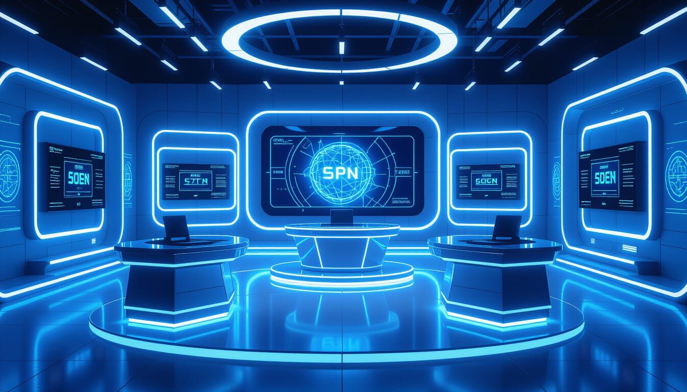 Futuristic Television Studio with Neon and Holograms