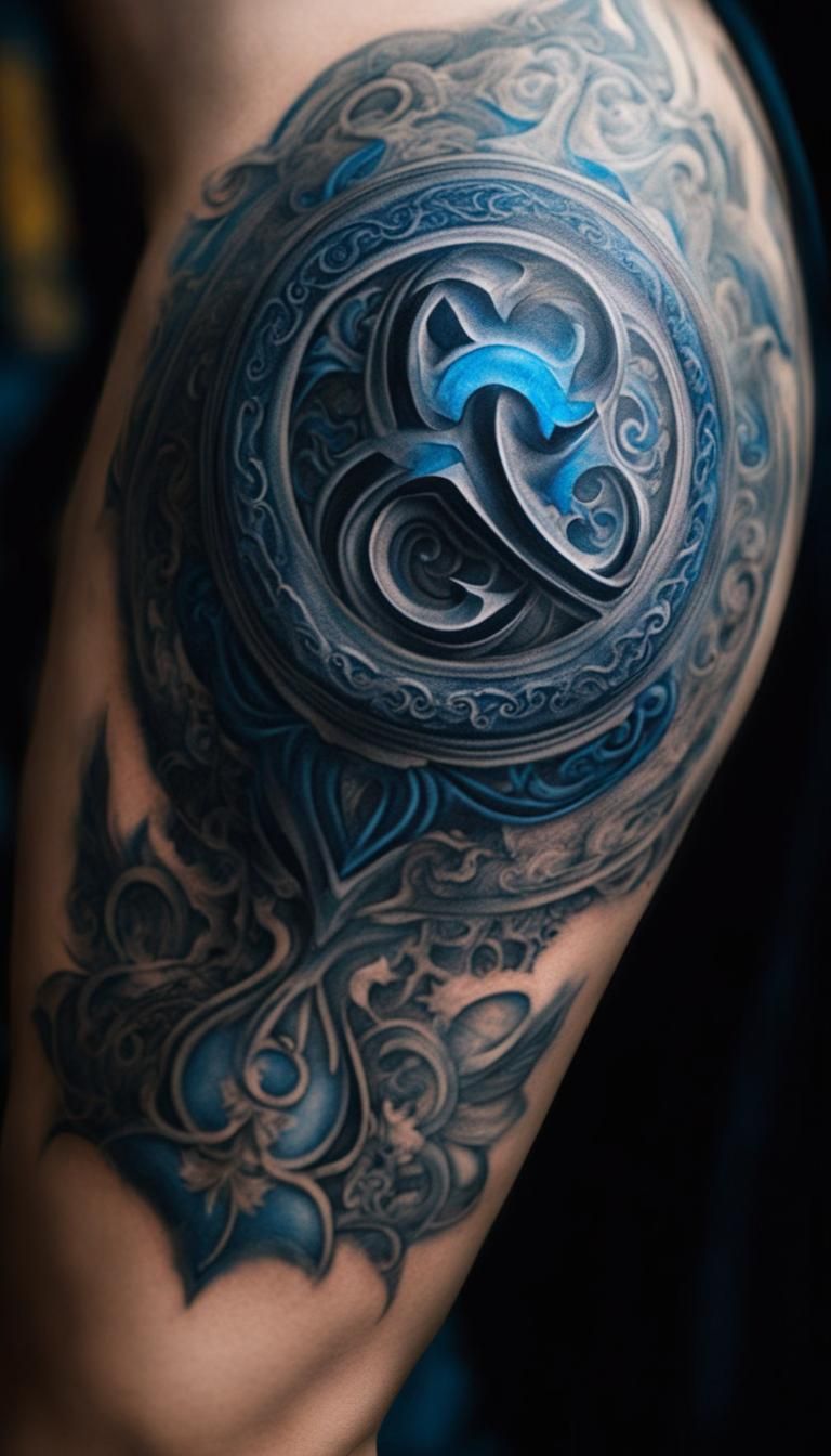 Intricate Blue Triskelion Tattoo Design in HDR