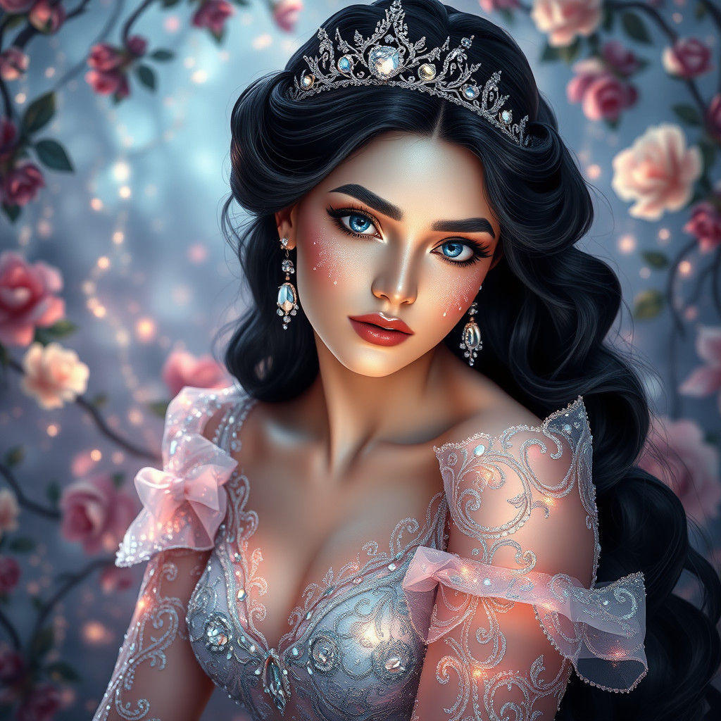 Cinderella in Frost-Encrusted Gown, Art Nouveau Style