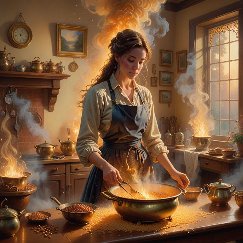 Lady in a Whispering Woodland Scene, Surrounded by a Magical...