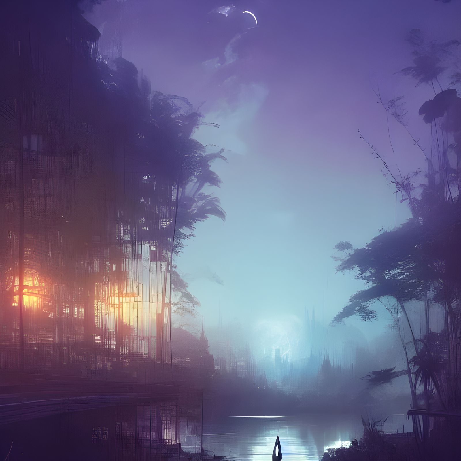 Epic River Styx Night Landscape in Digital Art Style