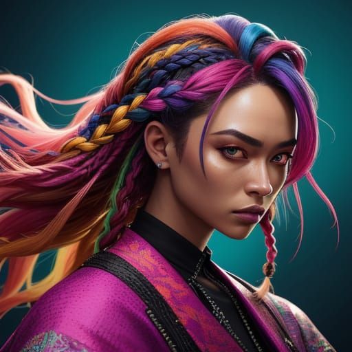 Vibrant Braided Hairstyle in Hyperrealistic Splash Art
