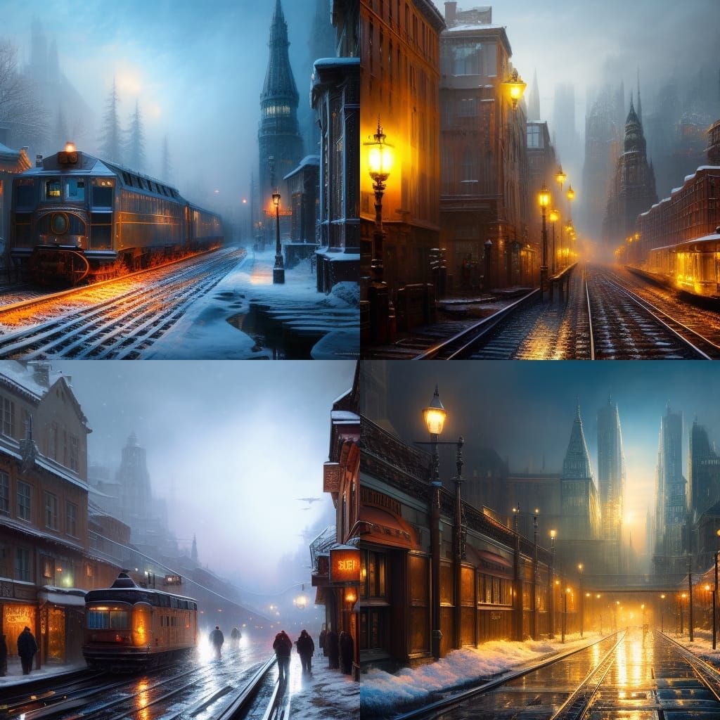 Snowy City Train in Hyperrealistic Digital Art