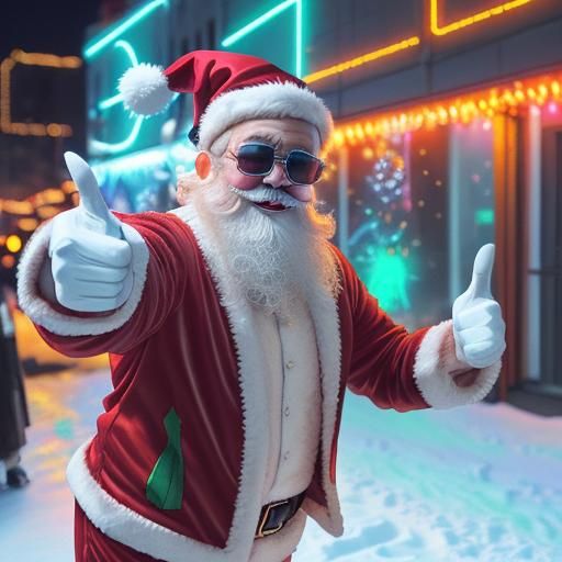 Funny Santa with Sunglasses at Snowy Neon Party