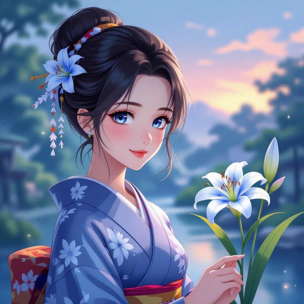 Lady Tamayo Serene Portrait in Anime Style