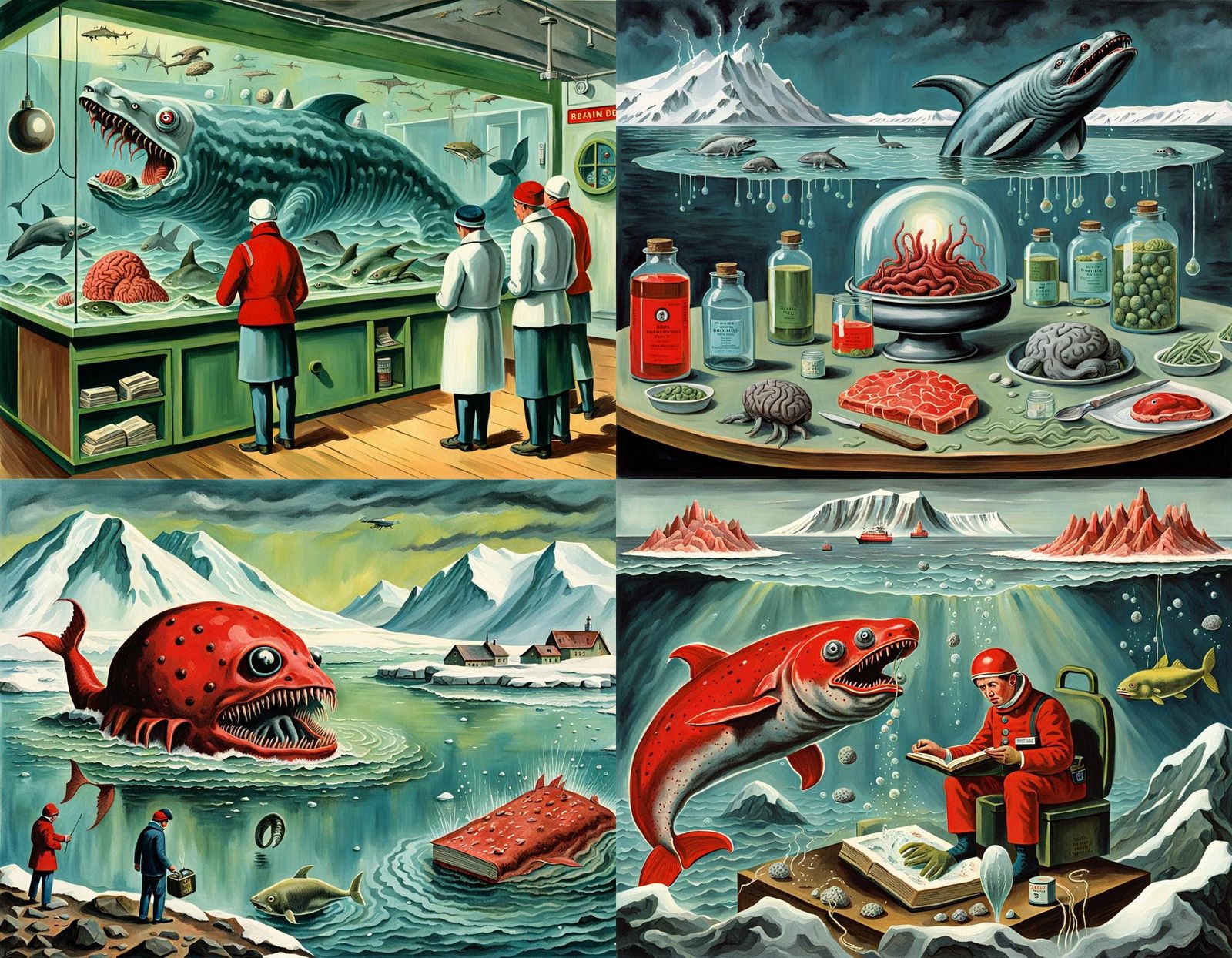Arctic Laboratory Sea Monster in Ladybird Style