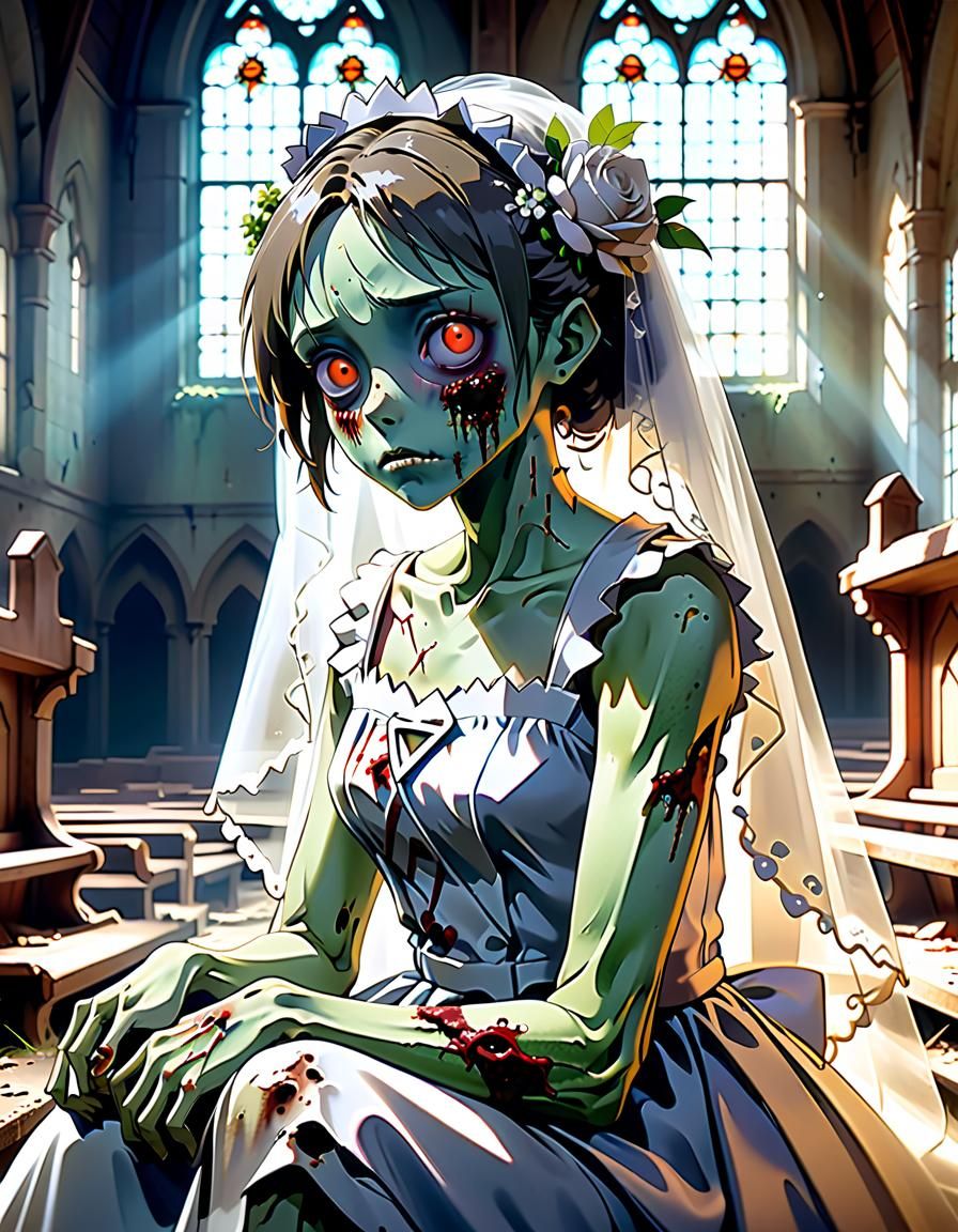 Zombie Bride Portrait in Abandoned Chapel