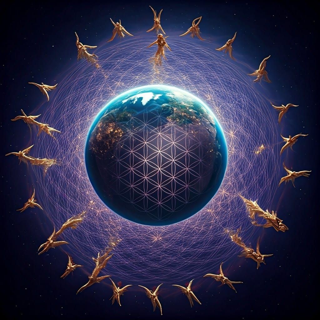 Earth Surrounded by Sacred Geometry in Space