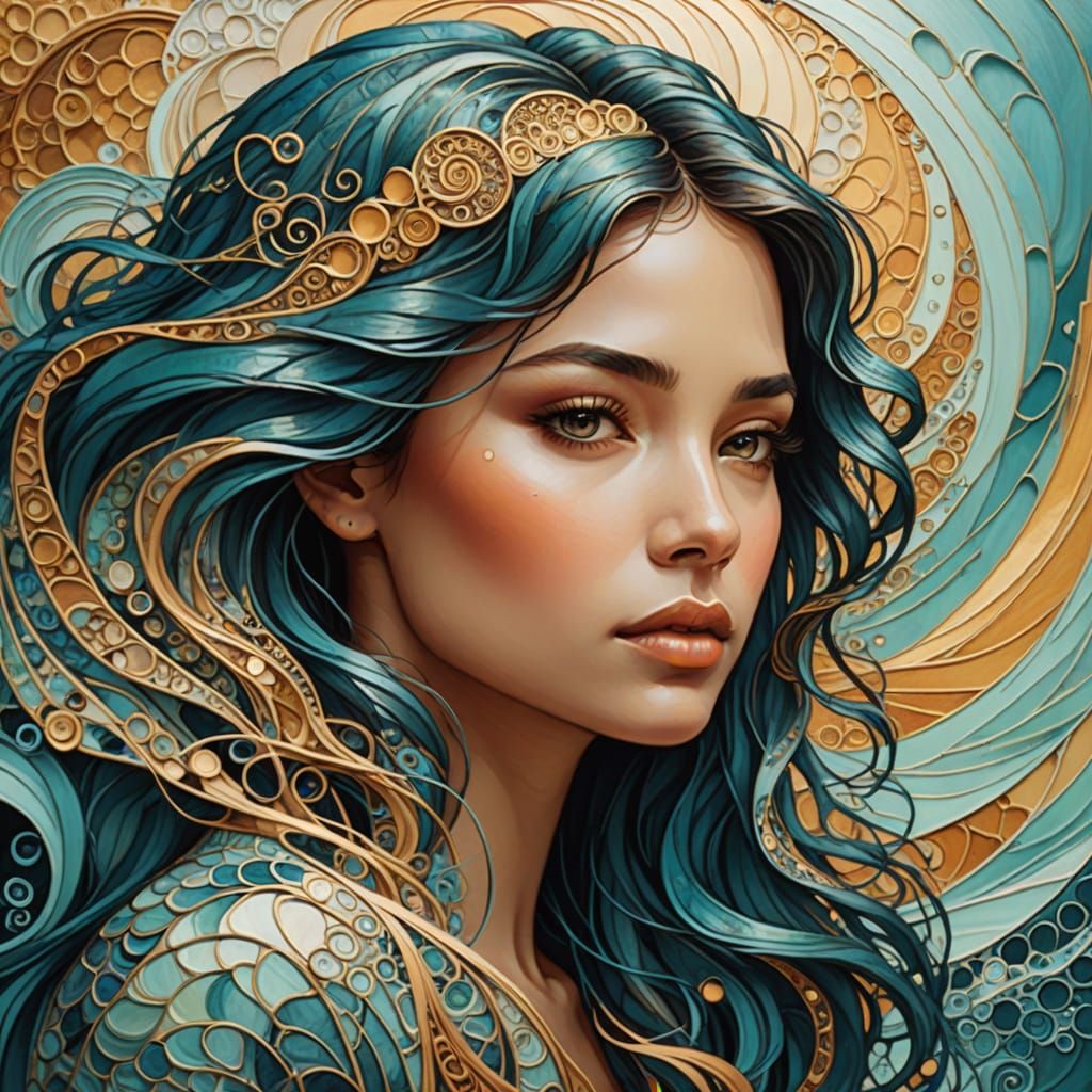 Dreamy Woman in Harmony with Oceanic Forces