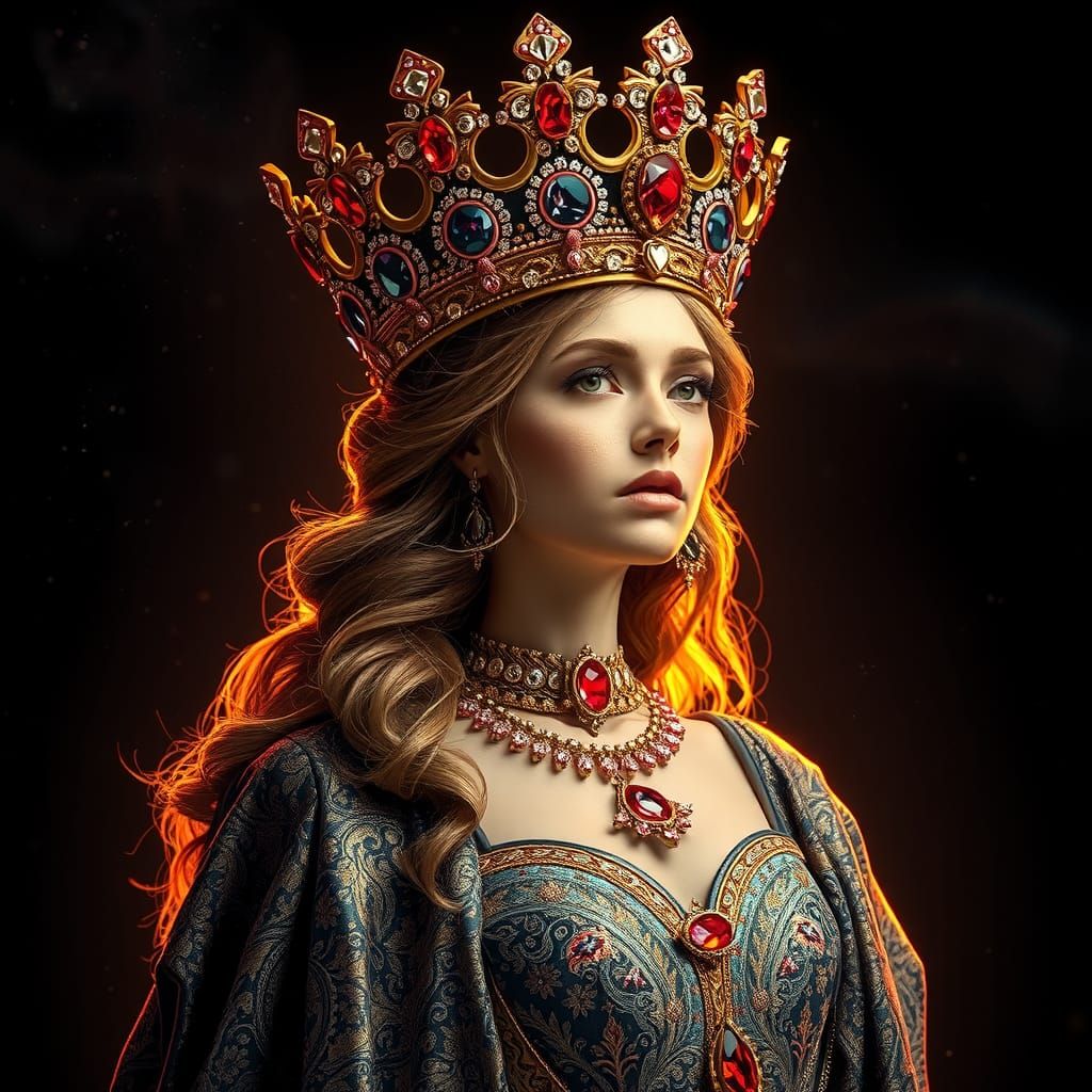 Regal Queen with Golden Crown in Galaxy Setting