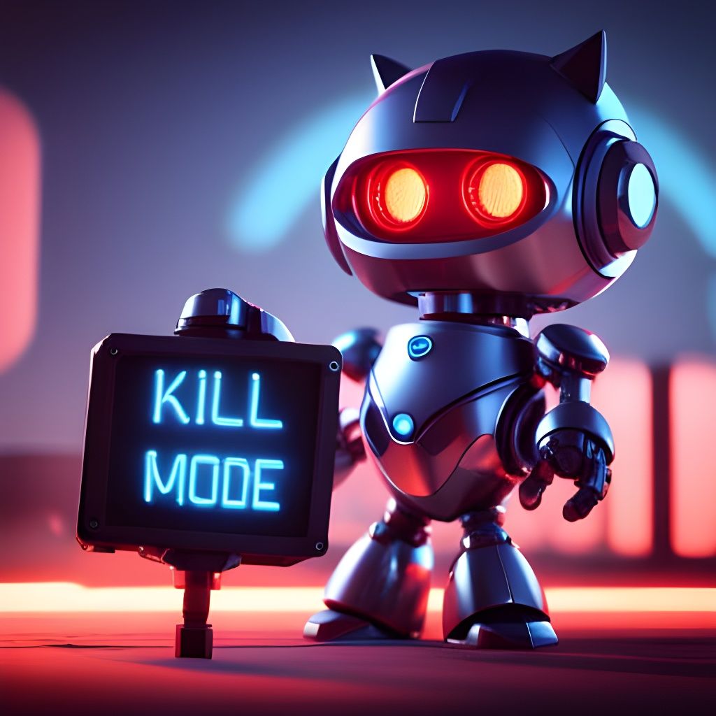 Cute Robot Cat in Kill Mode: Sci-Fi Render