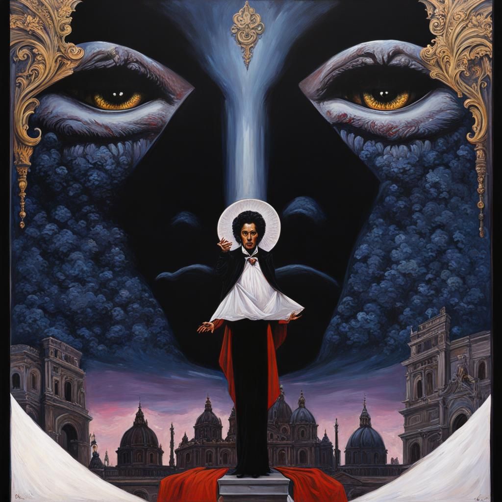 Gothic Black Vampire in Rome, 70s Style