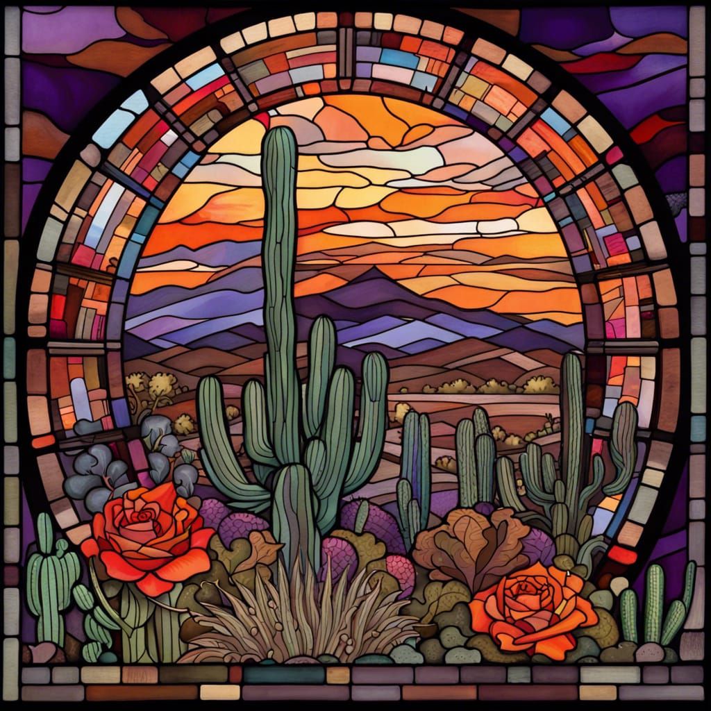 Stained Glass Desert Scene