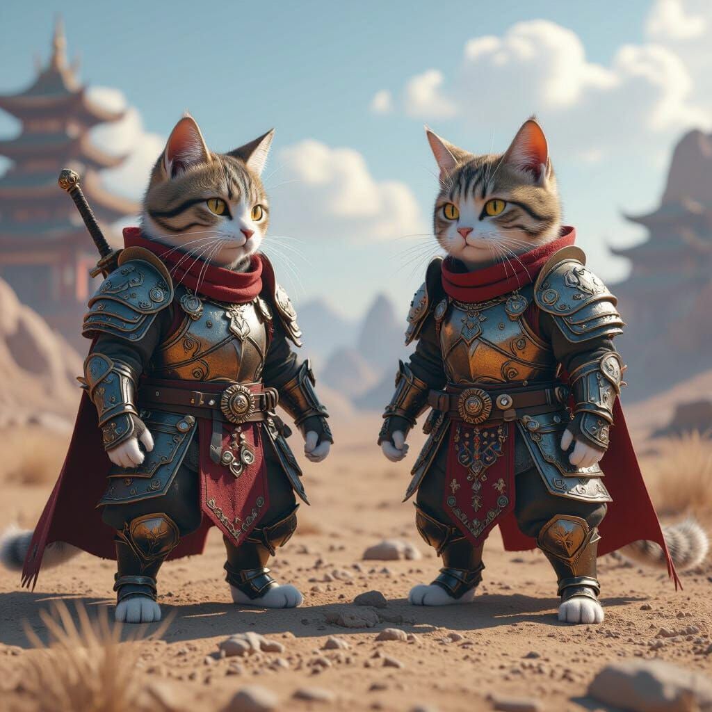 Armored Cat Brothers Face Enemy in Anime Style