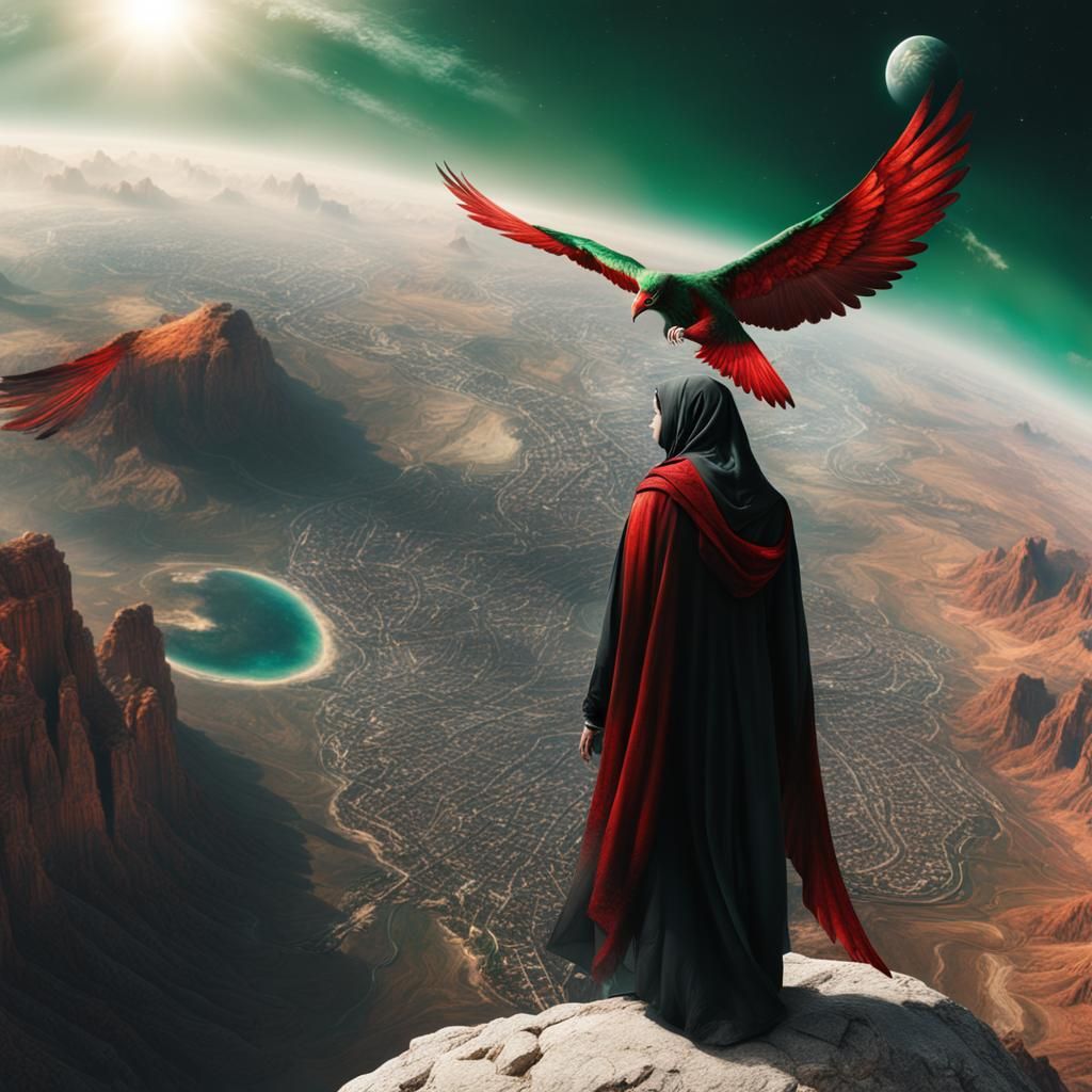 Palestine Man with Archangel Wings Over Earth