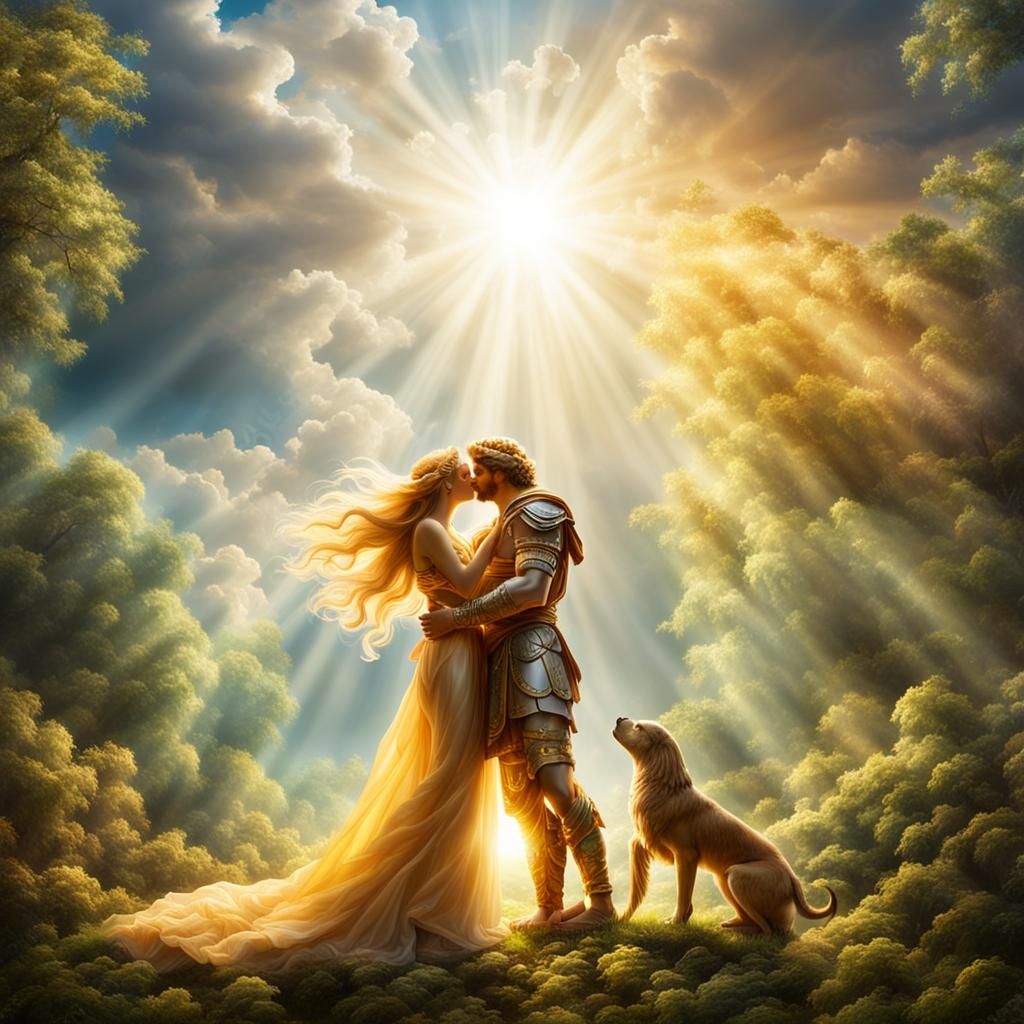 Aphrodite and Ares: A Kiss in the Forest