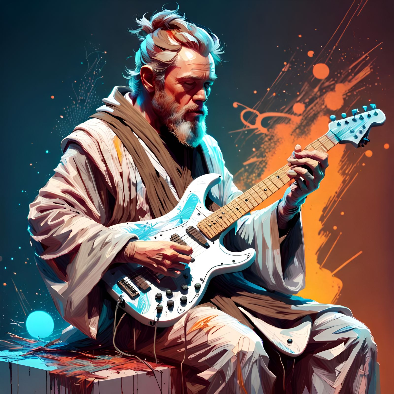 Obi-Wan Kenobi Plays Electric Guitar in 3D Art