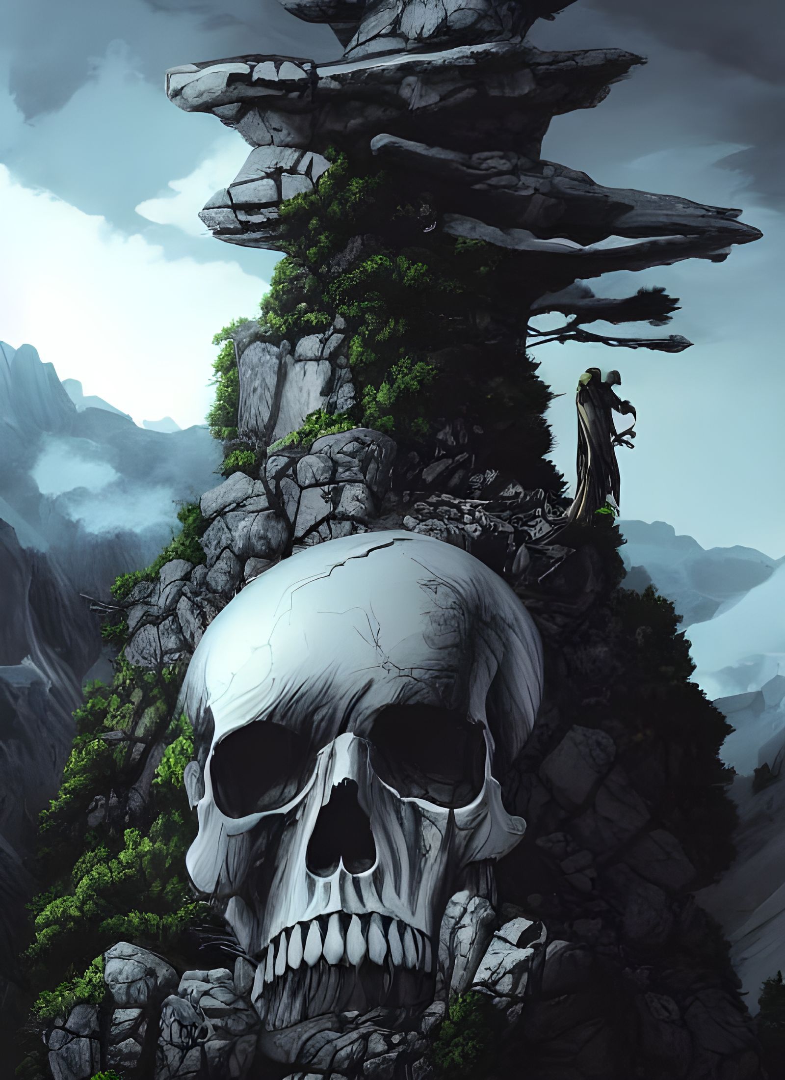 Sci-Fi Skull Mountain Lair by WLOP