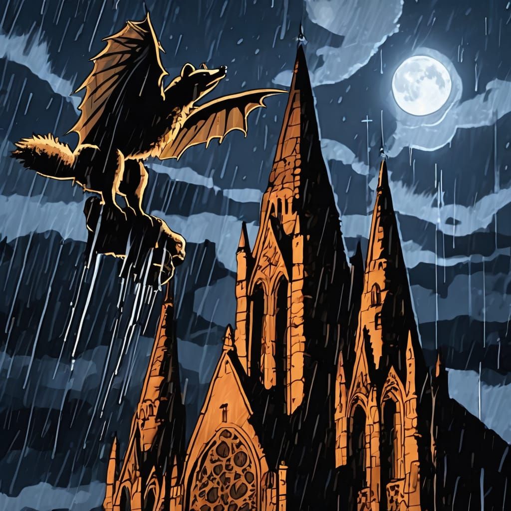 Gothic Cathedral Gargoyles Under Moonlight