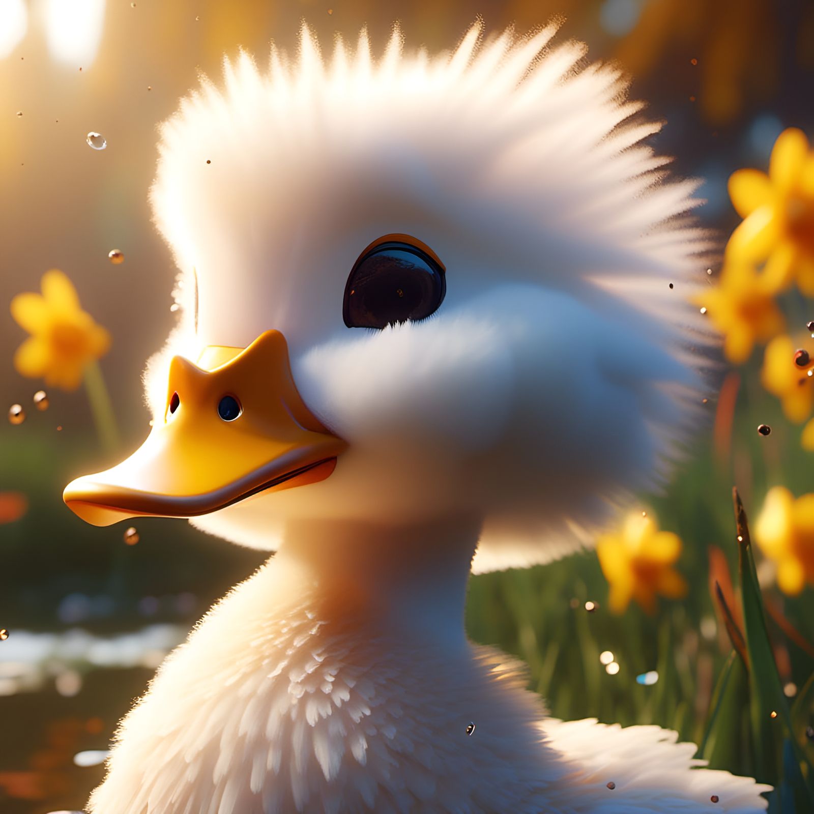 Adorable Fluffy Duck Portrait in 3D