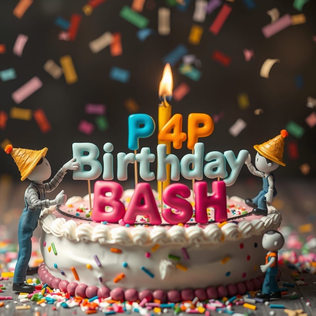 Clay People Build Birthday Cake Text