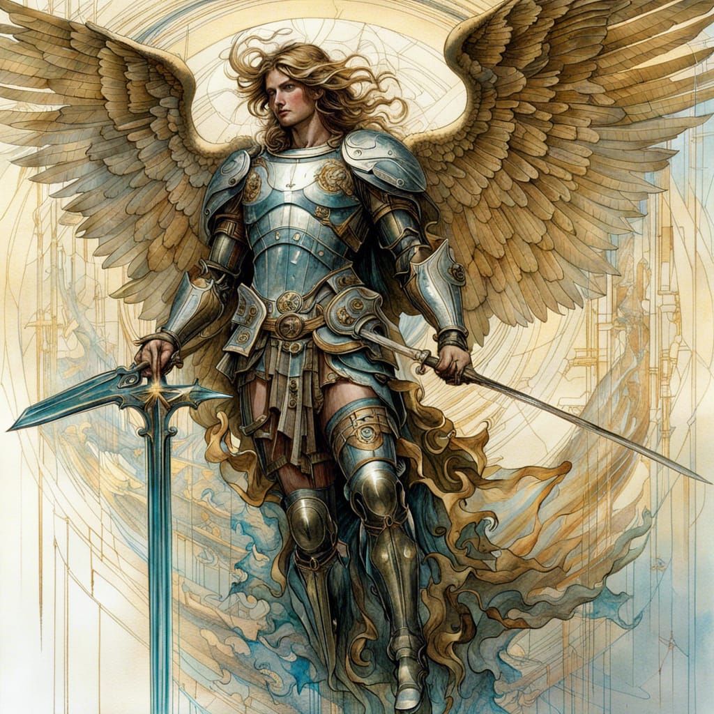 Futuristic Icon of St. Michael in Christian Futurism