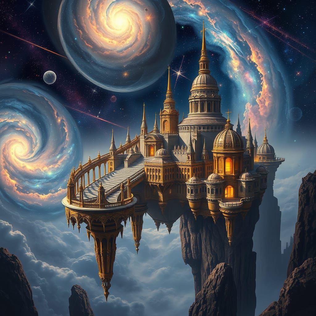 Ethereal Cityscape Among Galaxies in Baroque Style