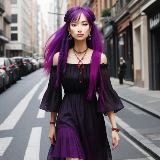 Hippie Girl in Vibrant Bohemian Dress